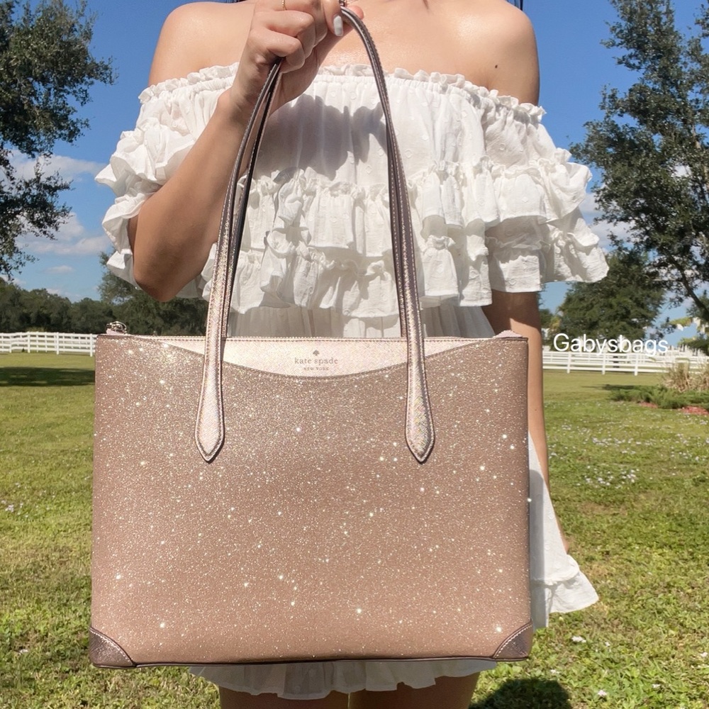 Kate Spade Top Zip Tote Shoulder Bag Glitter - Picture 2 of 8